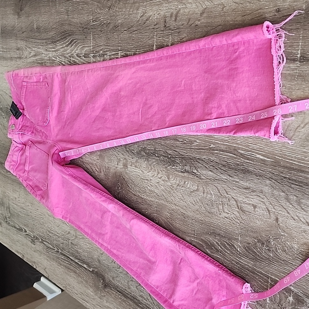 ZARA The Sailor Vibrant Pink Denim Frayed Hem Cropped Jeans Size 2 - Picture 8 of 10